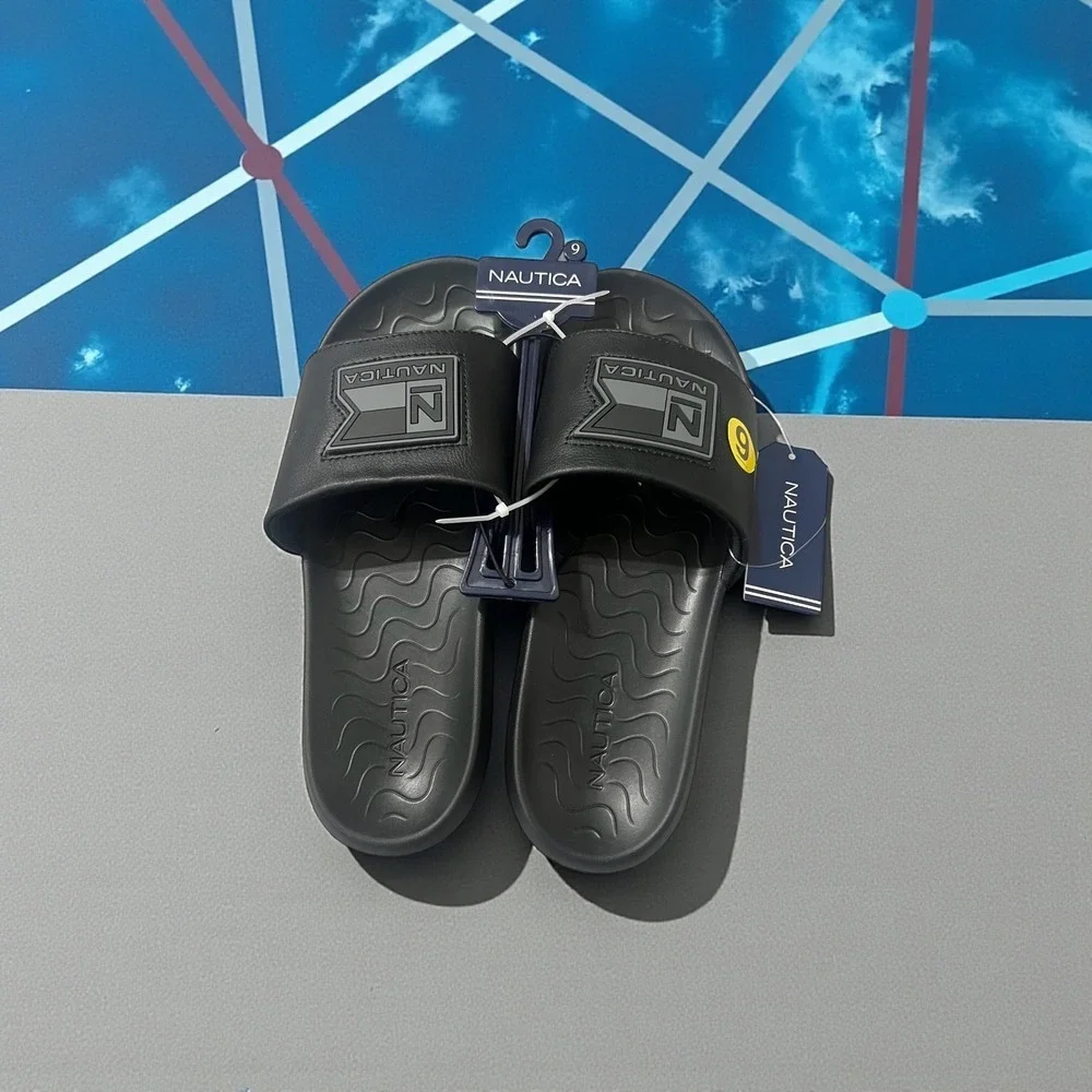 Nautica Men's Black Slide Sandals Size 9 Pool Beach Comfort
